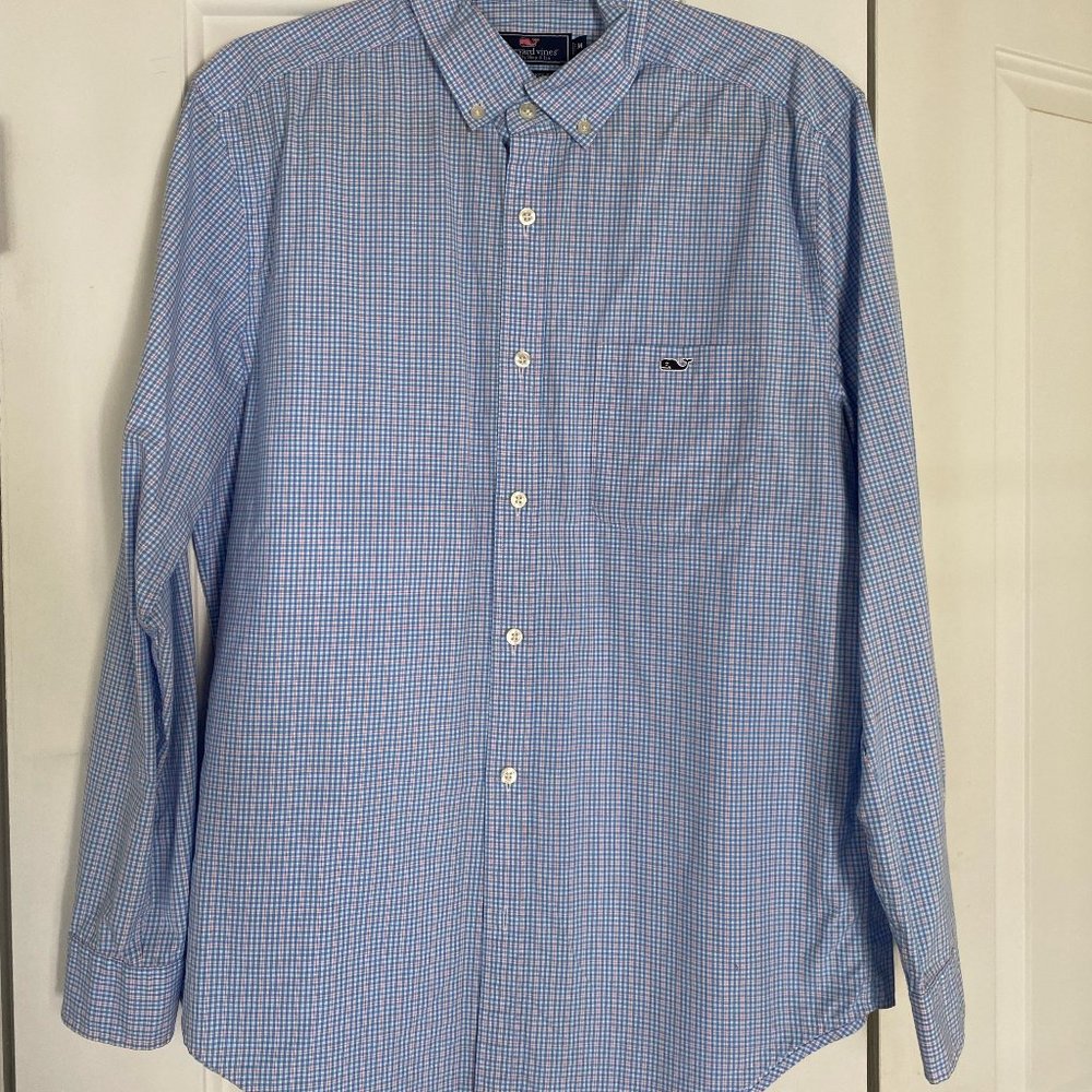 Vineyard Vines Mens Button Down Shirt Blue Classic Fit Tucker Shirt Size M